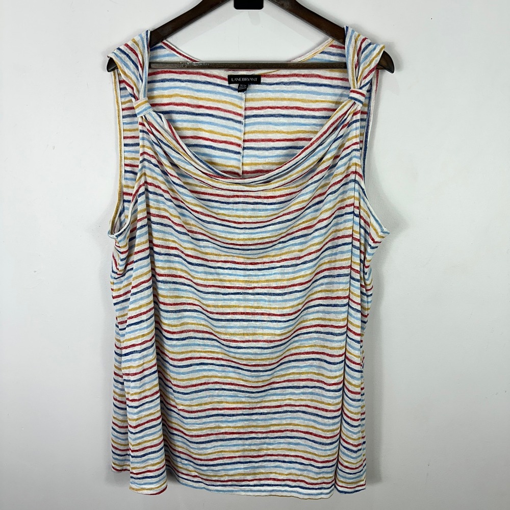 Lane Bryant 26 Striped Cowl Neck Tank Top Sleeveless Drape Coastal Resort Plus